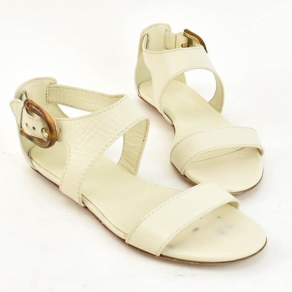 GUCCI Off White Leather Bamboo Flat Sandals Shoes